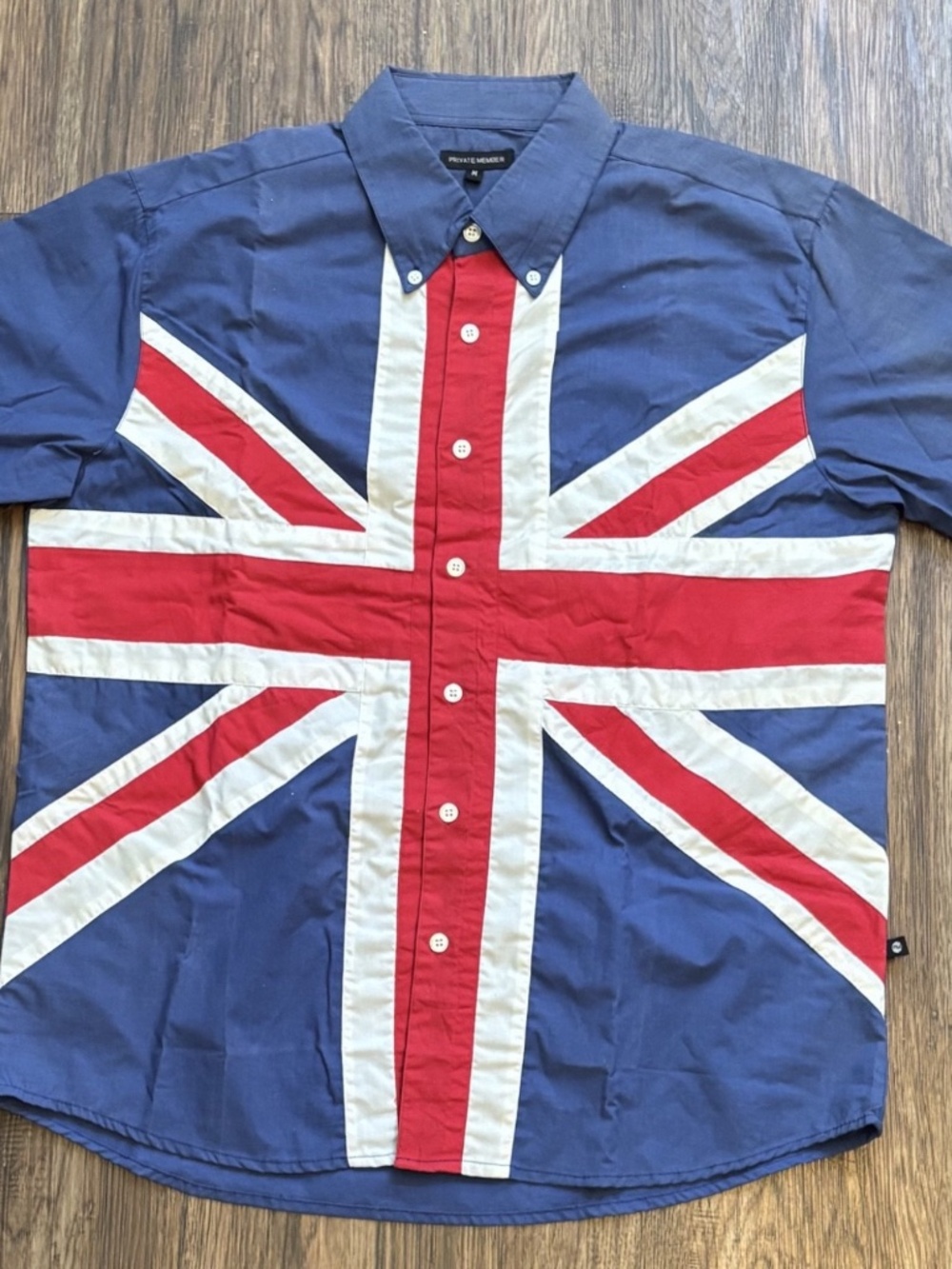 Private Member Vintage British Flag Button Up S/S Shirt Size M (Men's)